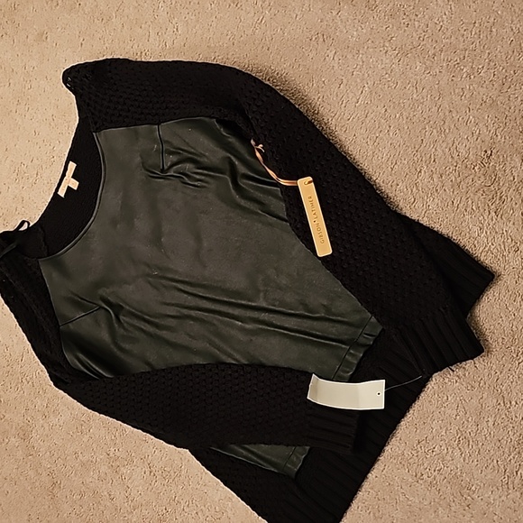 COPY - BRAND NEW, WITH TAGS, FAUX LEATHER/KNIT BLACK SWEATHER - Picture 3 of 5